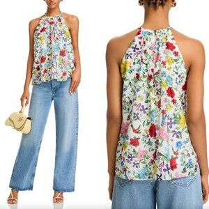 $350 alice + olivia White Multi Floral Erna Halter Top size Small